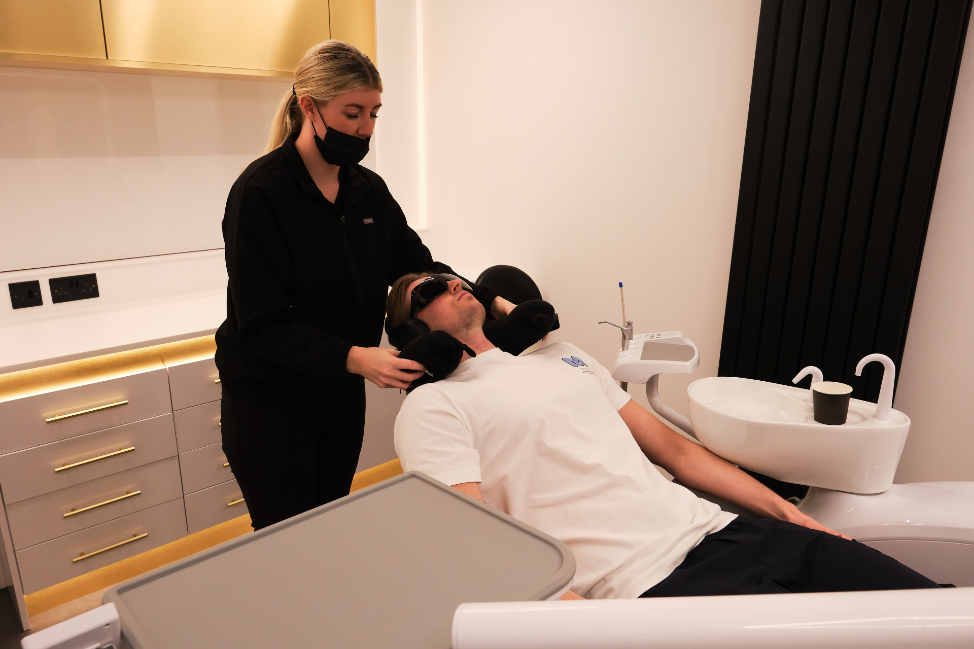 Patient getting ready to leave after dental treatment